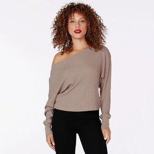 BOBI Los Angeles Taupe Boatneck Off the Shoulder Top Size Large Long Sleeve